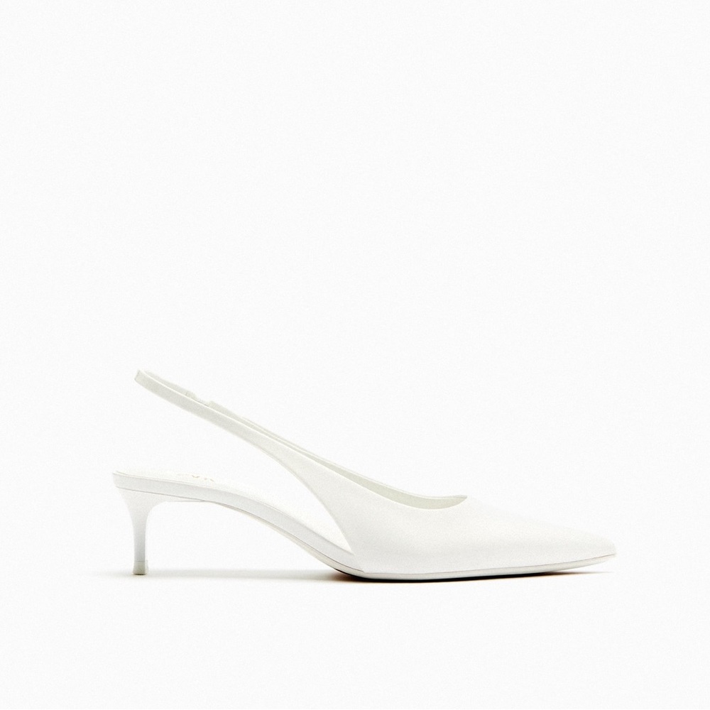 NWT. Zara White Faux Leather Heeled Slingback Pumps. Size 7,5.
